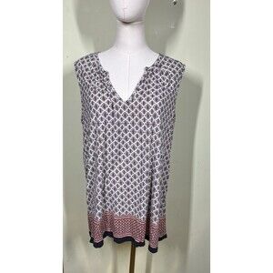 Fleur Bleu Womens Plus Sz 1X Geometric Sleeveless Top Bohemian Everyday Casual